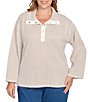 Ruby Rd. Plus Size Zig-Zag High Mock Neck Long Sleeve Knit Top, Color:Biscotti/Ivory Combo - Image 1