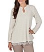 Ruby Rd. Pointelle Chenille Knit Round Neck Long Sleeve Top - Image 1