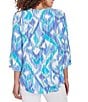 Color:Blue Moon Multi - Image 2 - Polynesian Gauze Ikat Tassel Ties Split Round Neck 3/4 Sleeve Top