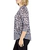 Color:Black Multi - Image 3 - Polynesian Knit Tropical Print Jewel Neck 3/4 Sleeve Top