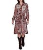 Ruby Rd. Ponte Victorian-Inspired Patchwork Point Collar Long Sleeve Self Tie Shirt Dress - Image 1