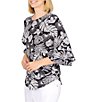 Color:Black/White - Image 3 - Tropical Rainforest Print 3/4 Bell Sleeve Knit Top