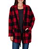 Ruby Rd. Red Black Buffalo Plaid Shawl Collar Long Sleeve Fringe Open Front Cardigan - Image 1