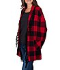 Ruby Rd. Red Black Buffalo Plaid Shawl Collar Long Sleeve Fringe Open Front Cardigan - Image 3