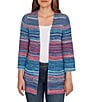 Ruby Rd. Rib Knit Stripe 3/4 Sleeve Pocketed Open-Front Cardigan, Color:Indigo Multi - Image 1