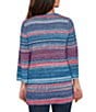 Ruby Rd. Rib Knit Stripe 3/4 Sleeve Pocketed Open-Front Cardigan, Color:Indigo Multi - Image 2