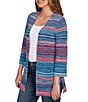 Ruby Rd. Rib Knit Stripe 3/4 Sleeve Pocketed Open-Front Cardigan, Color:Indigo Multi - Image 4