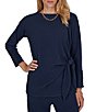 Ruby Rd. Ribbed Knit Boat Neck Long Sleeve Ruched Side Tie Top - Image 1