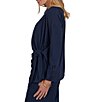 Ruby Rd. Ribbed Knit Boat Neck Long Sleeve Ruched Side Tie Top - Image 3