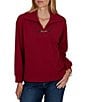 Ruby Rd. Ribbed Knit Faux Suede Trim Portrait Collar Long Sleeve Horse Bit Top - Image 1
