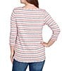 Ruby Rd. Ribbed Knit Striped Boat Neck 3/4 Sleeve Shirttail Hem Top, Color:Sangria - Image 2