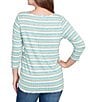 Ruby Rd. Ribbed Knit Striped Boat Neck 3/4 Sleeve Shirttail Hem Top, Color:Teal - Image 2