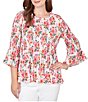 Ruby Rd. Ruffle Scoop Neck 3/4 Bell Sleeve Floral Pleated Top - Image 1