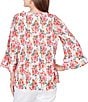 Ruby Rd. Ruffle Scoop Neck 3/4 Bell Sleeve Floral Pleated Top - Image 2
