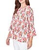 Ruby Rd. Ruffle Scoop Neck 3/4 Bell Sleeve Floral Pleated Top - Image 3