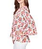 Ruby Rd. Ruffle Scoop Neck 3/4 Bell Sleeve Floral Pleated Top - Image 4