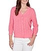Ruby Rd. Ruffle V-Neck 3/4 Sleeve Button-Front Pointelle Cardigan - Image 1