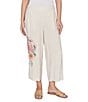 Ruby Rd. Sand-Washed Linen Floral Placement Print Wide Leg Pull-On Coordinating Cropped Pants - Image 1