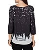 Ruby Rd. Santa Flying Sleigh Snowflake Crew Neck 3/4 Sleeve Top - Image 2