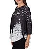 Ruby Rd. Santa Flying Sleigh Snowflake Crew Neck 3/4 Sleeve Top - Image 3