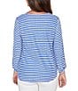 Ruby Rd. Scalloped Stripe V-Neck 3/4 Roll-Tab Sleeve Top, Color:Sea Blue/White - Image 2