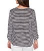 Ruby Rd. Scalloped Stripe V-Neck 3/4 Roll-Tab Sleeve Top, Color:Black/White - Image 2