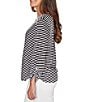 Ruby Rd. Scalloped Stripe V-Neck 3/4 Roll-Tab Sleeve Top, Color:Black/White - Image 3