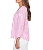 Ruby Rd. Scalloped Stripe V-Neck 3/4 Roll-Tab Sleeve Top, Color:Hydrangea/White - Image 3