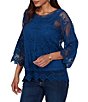 Ruby Rd. Scoop Neck 3/4 Sleeve Medallion Crochet Lace Top - Image 3