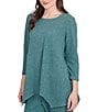 Ruby Rd. Scoop Neck 3/4 Sleeve Sharkbite Hem Knit Top, Color:Teal Heather - Image 4