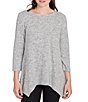 Ruby Rd. Scoop Neck 3/4 Sleeve Sharkbite Hem Knit Top, Color:Grey Heather - Image 1