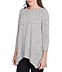 Ruby Rd. Scoop Neck 3/4 Sleeve Sharkbite Hem Knit Top, Color:Grey Heather - Image 4