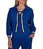 Ruby Rd. Coordinating Scuba Pique Point Collar 3/4 Sleeve Stripe Trim Pullover - Image 1
