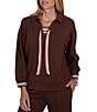 Ruby Rd. Coordinating Scuba Pique Point Collar 3/4 Sleeve Stripe Trim Pullover - Image 5