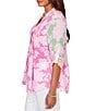 Ruby Rd. Silky Gauze Color Block Floral Split V-Neck Roll-Tab Sleeve Button Front Blouse - Image 3