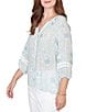 Ruby Rd. Silky Gauze Floral Split V-Neck 3/4 Sleeve Button-Front Blouse - Image 3
