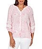 Ruby Rd. Silky Gauze Floral Split V-Neck 3/4 Sleeve Button-Front Blouse - Image 1