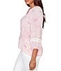 Ruby Rd. Silky Gauze Floral Split V-Neck 3/4 Sleeve Button-Front Blouse - Image 3