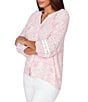 Ruby Rd. Silky Gauze Floral Split V-Neck 3/4 Sleeve Button-Front Blouse - Image 4