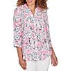 Ruby Rd. Silky Gauze Paisley Split V-Neck 3/4 Sleeve Button Front Top - Image 1
