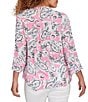Ruby Rd. Silky Gauze Paisley Split V-Neck 3/4 Sleeve Button Front Top - Image 2