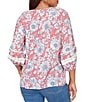 Ruby Rd. Silky Gauze Woven Floral Split V-Neck 3/4 Lace Inset Sleeve Blouse - Image 2