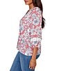 Ruby Rd. Silky Gauze Woven Floral Split V-Neck 3/4 Lace Inset Sleeve Blouse - Image 3