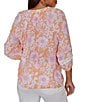 Ruby Rd. Silky Gauze Woven Floral Split V-Neck 3/4 Sleeve Button-Front Blouse - Image 2