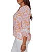 Ruby Rd. Silky Gauze Woven Floral Split V-Neck 3/4 Sleeve Button-Front Blouse - Image 3