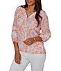 Ruby Rd. Silky Gauze Woven Floral Split V-Neck 3/4 Sleeve Button-Front Blouse - Image 4