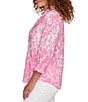 Ruby Rd. Silky Slub Woven Brushstroke Floral Collared V-Neck 3/4 Sleeve Partial Button Front Top, Color:Hydrangea Multi - Image 3