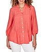 Ruby Rd. Silky Slub Woven Split V-Neck 3/4 Sleeve Button Front Top - Image 5