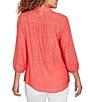 Ruby Rd. Silky Slub Woven Split V-Neck 3/4 Sleeve Button Front Top - Image 6