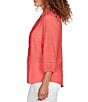 Ruby Rd. Silky Slub Woven Split V-Neck 3/4 Sleeve Button Front Top - Image 3